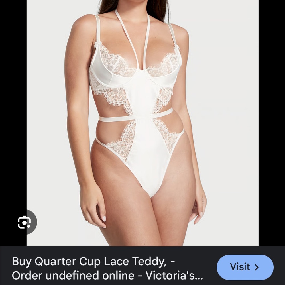 NWT Victoria's Secret Quarter Cup Lace Teddy, Coconut White, Small